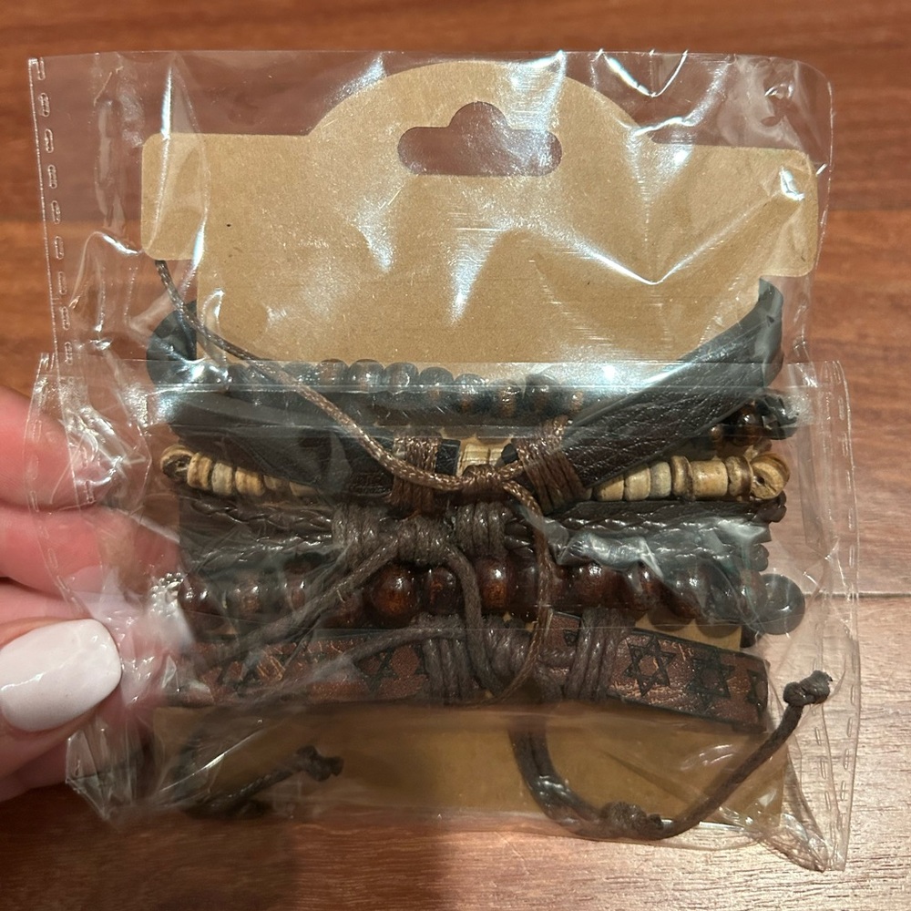 Western Rustic Boho Leather & Turquoise Bracelet Set Women’s or Mens Set of 6 - Picture 4 of 4